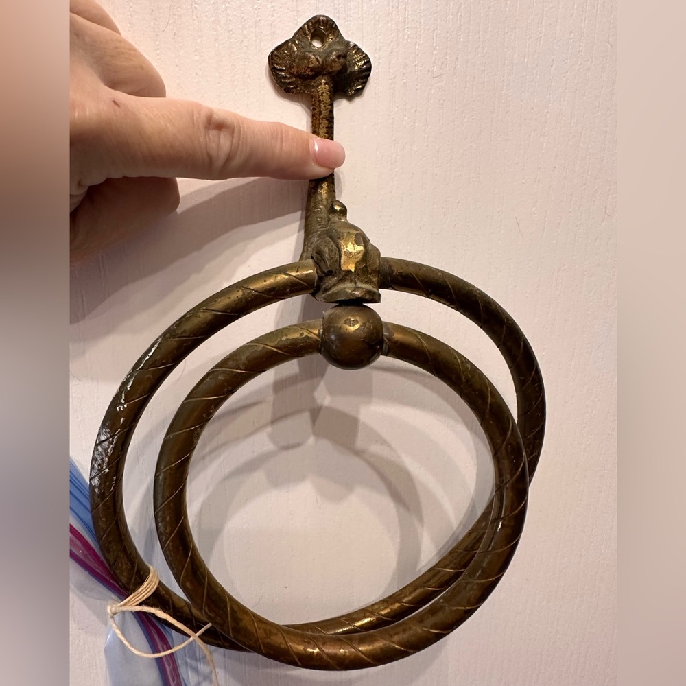 Rare Vintage Brass Double Ring Towel Holder Koi Dolphin Sherle Wagner Style